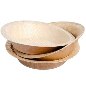 Khandekar Palm Leaf Compostable Bowls, 5 Inch Round Biodegradable Disposable Small Dinnerware Bulk S...