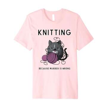 Knitting Because Murder is Wrong | Cute Cat Cozy Mystery Premium T-Shirt