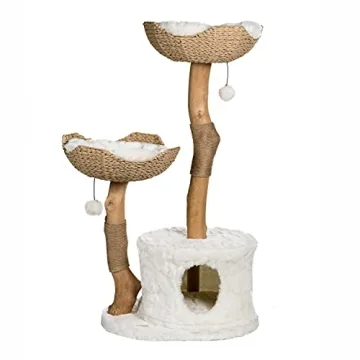 MAU Modern Cat Tree Tower for Large Cats, Real Branch Luxury Cat Condo, Wood Cat Scratching Tree, Ca...