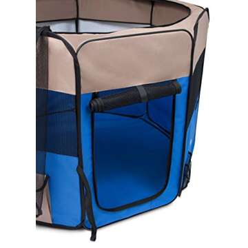 BIRDROCK HOME Internet’s Best Soft Sided Pet Playpen - Large - Portable Puppy Pet Enclosure - Dog or Cat - Indoor Outdoor Mesh Kennel - Easy Travel - Folding and Collapsible Cage - Blue and Tan