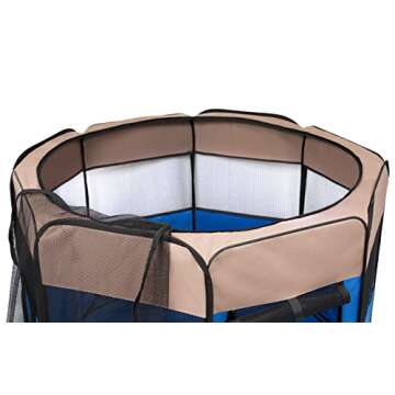 BIRDROCK HOME Internet’s Best Soft Sided Pet Playpen - Large - Portable Puppy Pet Enclosure - Dog or Cat - Indoor Outdoor Mesh Kennel - Easy Travel - Folding and Collapsible Cage - Blue and Tan