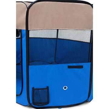 BIRDROCK HOME Internet’s Best Soft Sided Pet Playpen - Large - Portable Puppy Pet Enclosure - Dog or Cat - Indoor Outdoor Mesh Kennel - Easy Travel - Folding and Collapsible Cage - Blue and Tan