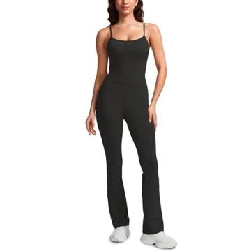 CRZ YOGA Butterluxe Flare Jumpsuits for Women Spaghetti Strap Workout Athletic Onesie Square Neck Bo...