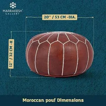 Genuine Leather Round Pouf Cover - Handmade Moroccan Ottoman