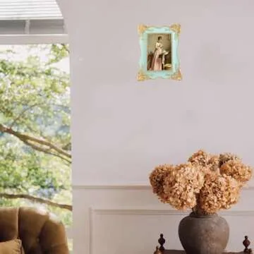 SIKOO Vintage Picture Frame 4x6 Antique Ornate Picture Frame Green Unique Photo Frame, Tabletop and Wall Mount,Wall Decor Art, Photo Gallery(Green)