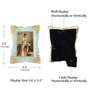 SIKOO Vintage Picture Frame 4x6 Antique Ornate Picture Frame Green Unique Photo Frame, Tabletop and Wall Mount,Wall Decor Art, Photo Gallery(Green)