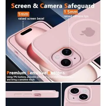 FNTCASE for iPhone 15 Case: for iPhone 14 & iPhone 13 Case | Magnetic Frosted Translucent Slim Shockproof Cell Phone Cover | Military Grade Protection Drop Proof Tough Protective Cases - Pink