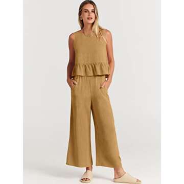 ANRABESS Women Summer 2 Piece Outfits Sleeveless Tank Crop Top Wide Leg Pants Linen Jumpsuits Lounge...