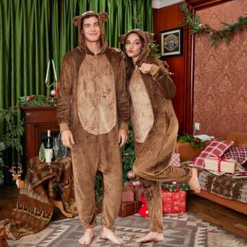 Ekouaer Adult Onesie Animal Halloween Costumes One Piece Pajamas Cosplay Suit Party Wear for Women and Men