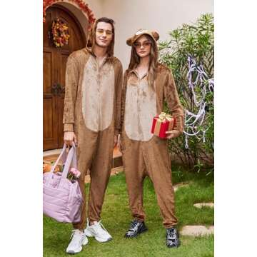 Ekouaer Adult Onesie Animal Halloween Costumes One Piece Pajamas Cosplay Suit Party Wear for Women and Men