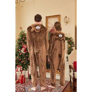 Ekouaer Adult Onesie Animal Halloween Costumes One Piece Pajamas Cosplay Suit Party Wear for Women and Men