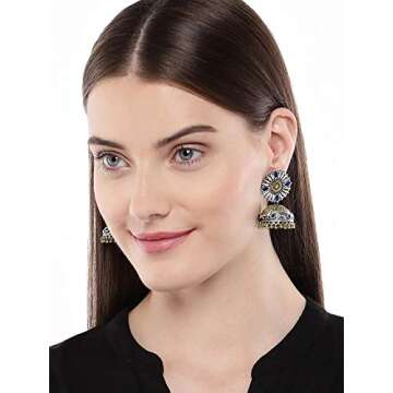 Aheli Tribal Muse Collection Oxidized Jhumki Gift for Indian Women Ethnic Boho Dangle Earrings Fashion Jewelry Blue
