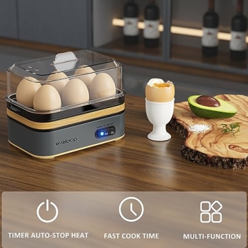 Evoloop Rapid Egg Cooker Electric 6 Eggs Capacity, Soft, Medium, Hard Boiled, Poacher, Omelet Maker Egg Poacher With Auto Shut-Off, BPA Free