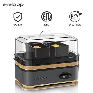 Evoloop Rapid Egg Cooker Electric 6 Eggs Capacity, Soft, Medium, Hard Boiled, Poacher, Omelet Maker Egg Poacher With Auto Shut-Off, BPA Free