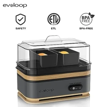 Evoloop Rapid Egg Cooker Electric 6 Eggs Capacity, Soft, Medium, Hard Boiled, Poacher, Omelet Maker Egg Poacher With Auto Shut-Off, BPA Free