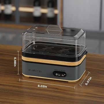 Evoloop Rapid Egg Cooker Electric 6 Eggs Capacity, Soft, Medium, Hard Boiled, Poacher, Omelet Maker Egg Poacher With Auto Shut-Off, BPA Free