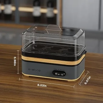 Evoloop Rapid Egg Cooker Electric 6 Eggs Capacity, Soft, Medium, Hard Boiled, Poacher, Omelet Maker Egg Poacher With Auto Shut-Off, BPA Free