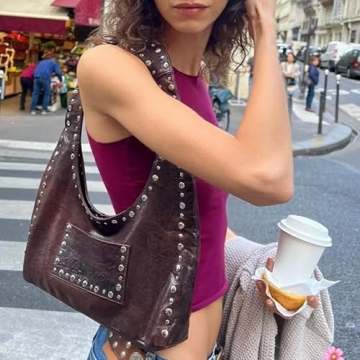 Trendy Studded Y2K Shoulder Bag for Women - Vegan Leather