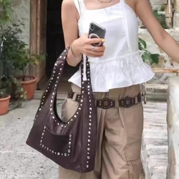 Trendy Studded Y2K Shoulder Bag for Women - Vegan Leather