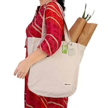 AMOUR INFINI Reusable 100% Organic Cotton Tote Bags with Bottle Sleeves| Set of 1 Grocery Shopping Shoulder bags with Handles| DIY, Advertising, Promotion, Gift, Activity,Foldable & Washable Cloth Bag