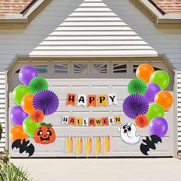 JOYIN Halloween Trunk or Treat Car Decorations Kit with Happy Halloween Themed Design, Car Archway Garage Decoration with Happy Halloween Banner, Paper Fans, Balloons, Tassel and Pumpkin Stickers