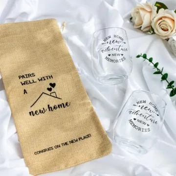 Unique Housewarming Gift: Stemless Wine Glass & Gift Bag