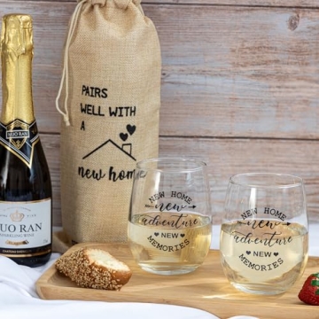 Unique Housewarming Gift: Stemless Wine Glass & Gift Bag