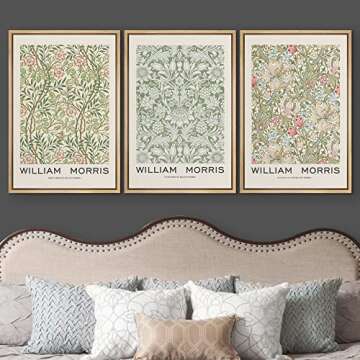 wall26 Framed Canvas Print Wall Art Set William Morris Flower Pattern Tapestries Nature Floral Illustrations Fine Art Decorative Botanical Rustic for Living Room, Bedroom, Office - 16"x24"x3 Natural