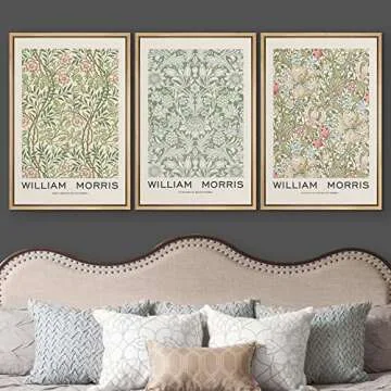 wall26 Framed Canvas Print Wall Art Set William Morris Flower Pattern Tapestries Nature Floral Illustrations Fine Art Decorative Botanical Rustic for Living Room, Bedroom, Office - 16"x24"x3 Natural