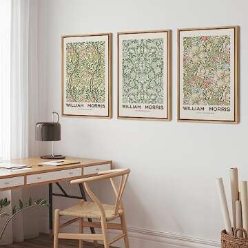 wall26 Framed Canvas Print Wall Art Set William Morris Flower Pattern Tapestries Nature Floral Illustrations Fine Art Decorative Botanical Rustic for Living Room, Bedroom, Office - 16"x24"x3 Natural