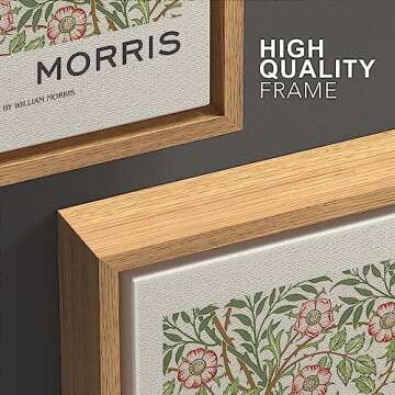 wall26 Framed Canvas Print Wall Art Set William Morris Flower Pattern Tapestries Nature Floral Illustrations Fine Art Decorative Botanical Rustic for Living Room, Bedroom, Office - 16"x24"x3 Natural