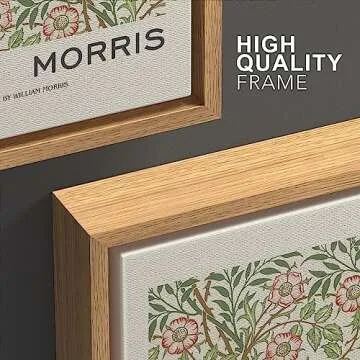 wall26 Framed Canvas Print Wall Art Set William Morris Flower Pattern Tapestries Nature Floral Illustrations Fine Art Decorative Botanical Rustic for Living Room, Bedroom, Office - 16"x24"x3 Natural