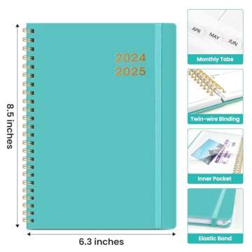 Academic Planner 2024-2025 For Women & Men, Monthly and Weekly Calender Planner, Jul 2024 - Jun 2025, A5 (6.3" x 8.5"), Teacher Planner 2024-2025 with Tabs, Ideal for Office School Supplies-Style1-Aquamarine