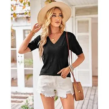 Arach&Cloz Women's Spring Summer Tops 2025 Short Sleeve Plus Size Sweaters V Neck Fashion Knit Cloth...