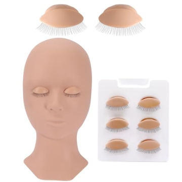 Pretty memory Lash Mannequin Head with 4 Pairs Removable Practice Eyelids, Silicone Eyelash Mannequi...