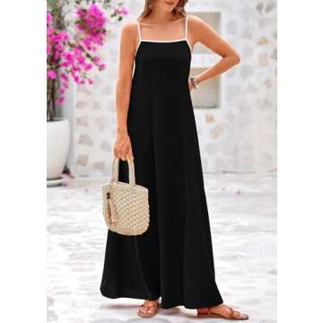 KIRUNDO Women Summer Maxi Dress 2025 Boho Spaghetti Strap Sleeveless Casual Loose Flowy A Line Beach Vacation Long Sundress(Black, Large)