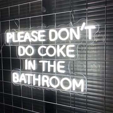Neon Sign Please Dont Do Coke in The Bathroom-LED Adjustable Brightness Flex Light Signs Indoor Bedroom Wall Decor Neon Signs Bar Christmas Party Wedding Girl Boy Living Room (50×31.8 CM,White)