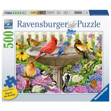 Ravensburger at The Birdbath 500-Piece Large Format Jigsaw Puzzle - Enjoyable for All Ages!