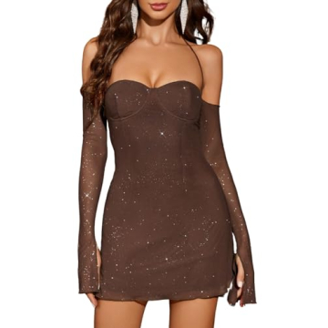 Parthea Women’s Sexy Dress Sequin Sparkly Glitter Dress Off Shoulder Long Sleeve Party Club Going ...