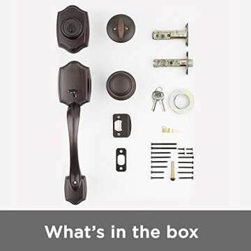 Kwikset Belleview Front Door Lock Handle and Deadbolt Set, Entry Handleset Exterior with Interior Door Knob, Venetian Bronze, Pick Resistant SmartKey Rekey Deadbolt Security, Brown