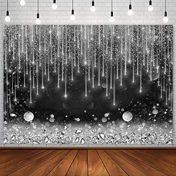 AIBIIN 7x5ft Black Silver Glitter Backdrop Silver Sparkle Bokeh Spot Diamond Birthday Boy Girl Homec...