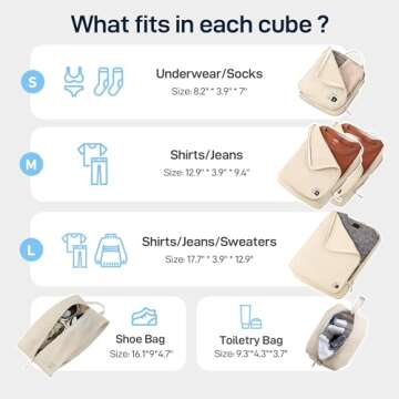 EPICKA 6 Set Ultra-Lightweight Compression Packing Cubes - Water Resistant Durable Travel Organizers with Toiletries Bag, Expandable Travel Accessories for Carry on Luggage, Suitcase (Beige)