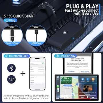 Auerds Wireless Carplay Adapter for Phone Bluetooth Car Adapter Convert Wired to Wireless Carplay Dongle for Wireless Control Adapter Fit for Cars from 2015 Plug & Play Black