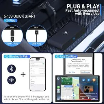 Auerds Wireless Carplay Adapter for Phone Bluetooth Car Adapter Convert Wired to Wireless Carplay Dongle for Wireless Control Adapter Fit for Cars from 2015 Plug & Play Black