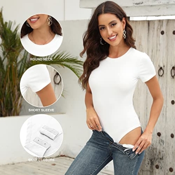 BALENNZ Women's 4/5 Pack Short Sleeve Round Neck Bodysuit Tops Crew Neck Basic Casual Tshirt Bodysuits Large