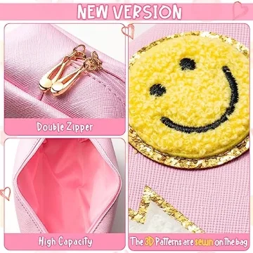 Chic LieToi Preppy Patch Toiletry Bag for Women and Teens