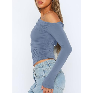 Chic Darong Casual Boat Neck Long Sleeve Crop Top