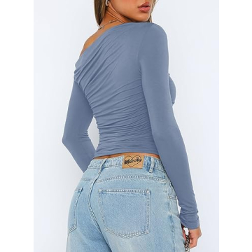 Chic Darong Casual Boat Neck Long Sleeve Crop Top