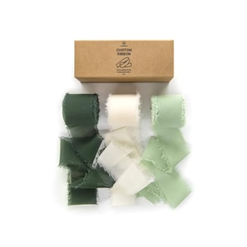 Handmade Chiffon Ribbon Green & Cream - Perfect for Weddings