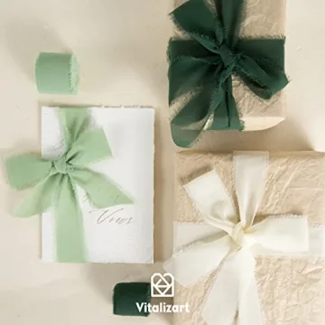 Handmade Chiffon Ribbon Green & Cream - Perfect for Weddings